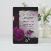 Gotisch Roos, kaarsje en twijdenhuis Save The Date (Staand voorkant)