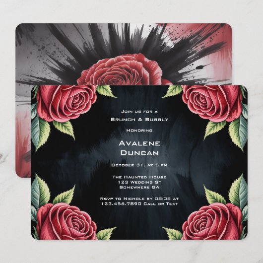 Gotisch Roos Lijst Brunch & Bubbly Kaart (Voorkant / Achterkant)