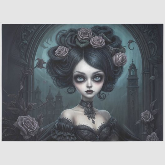 Gotisch Roos Maiden | Dark Halloween Vampire Doll Tissuepapier (Voorkant)