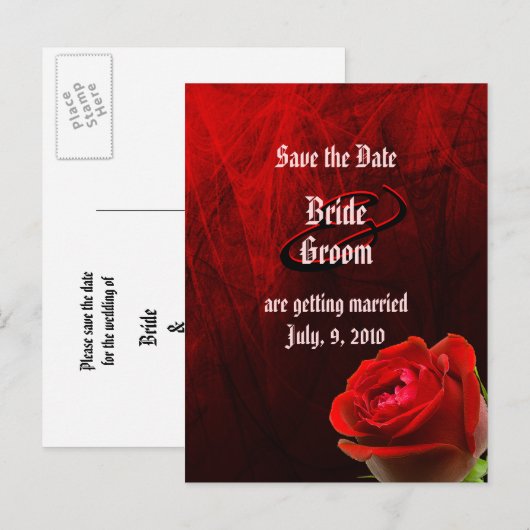 Gotisch Roos Save the Date Briefkaart (Voorkant / Achterkant)
