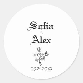Gotisch roos zwart elegante typografie bruiloft ronde sticker