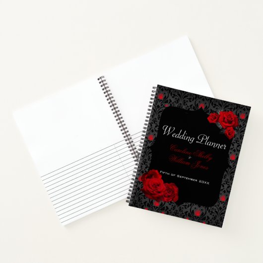Gotisch Roos Zwart en Rood Bruiloft Planner Notitieboek (Binnen)