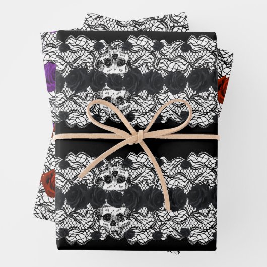 Gotisch:rozen, kant en schedels inpakpapier vel (In situ)