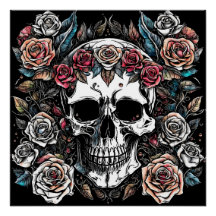 Gotisch: Schedel & Rozen. AI-illustraties