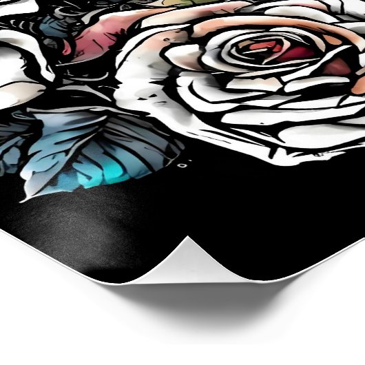 Gotisch: Schedel & Rozen. AI-illustraties Perfect Poster (Hoek)