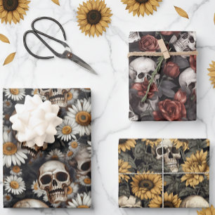 Gotisch schedels en bloemenpatroon  inpakpapier vel