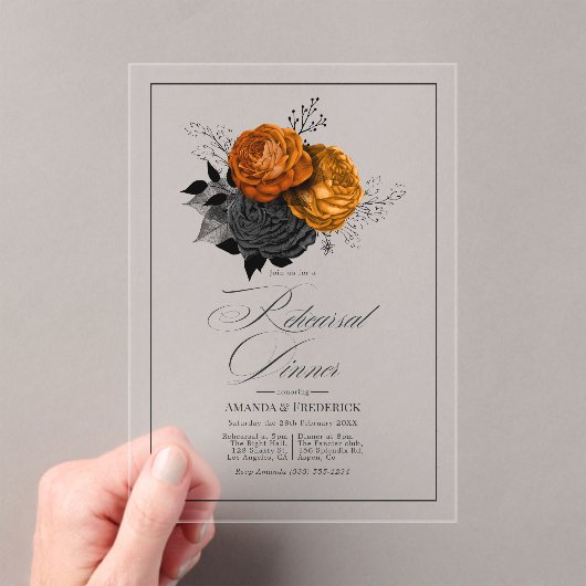 Gotisch Sinaasappel en zwarte bloemen repetitiedin Acryl Uitnodigingen (Insitu (Draagbaar))