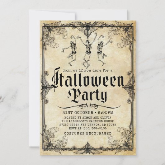  Gotisch Skelet Adult Halloween Party Kaart (Voorkant)