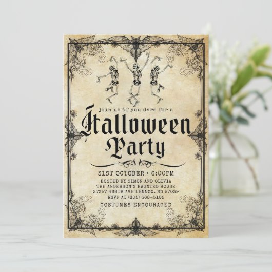  Gotisch Skelet Adult Halloween Party Kaart (Staand voorkant)