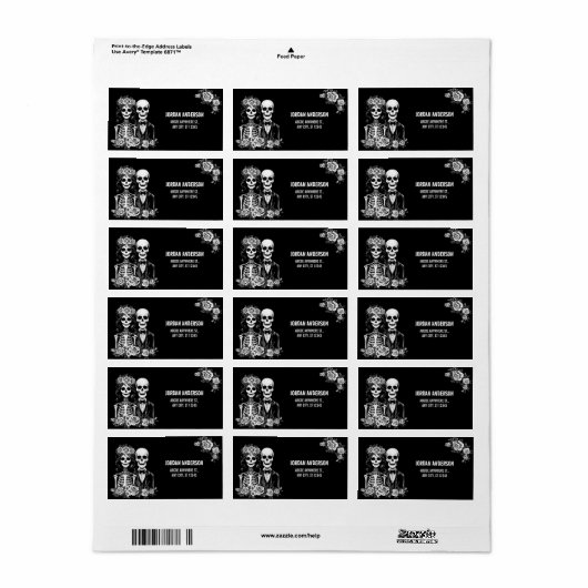 Gotisch skelet bloemenbruiloft etiket (Full Sheet)