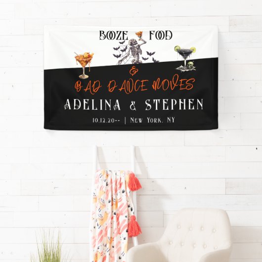 Gotisch Skelet Booze Food Bruiloft Foto Achtergron Spandoek (Insitu)