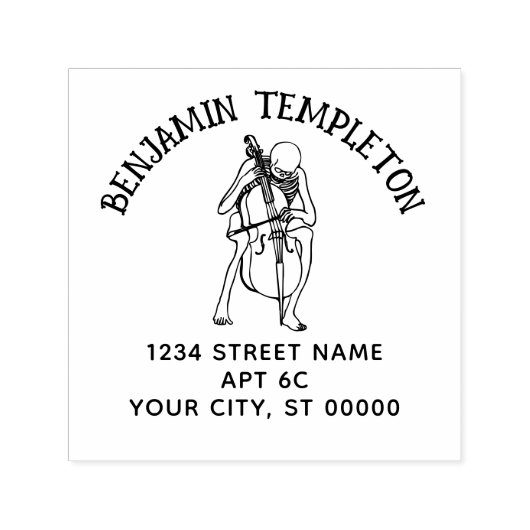 Gotisch Skelet dat Cellospelen Naam Retouradres Zelfinktende Stempel (Design)