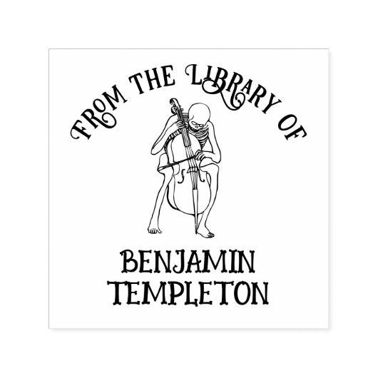 Gotisch Skelet dat Cellospeler Bibliotheek Boeknaa Zelfinktende Stempel (Design)