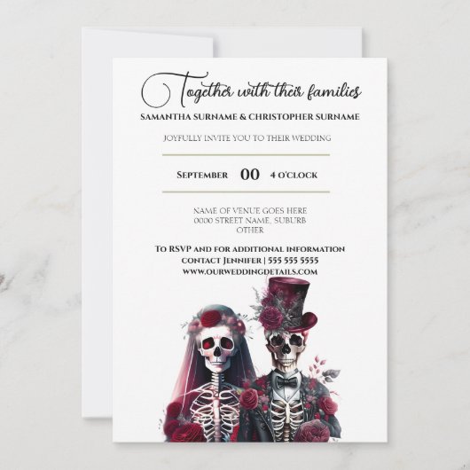 Gotisch skelet dode bruidegom bordeaux wit kaart (Voorkant)