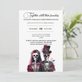 Gotisch skelet dode bruidegom bordeaux wit kaart (Staand voorkant)