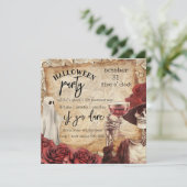 Gotisch Skelet en Ghost Victoriaans Halloween Kaart (Staand voorkant)