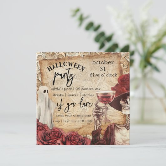 Gotisch Skelet en Ghost Victoriaans Halloween Kaart (Staand voorkant)