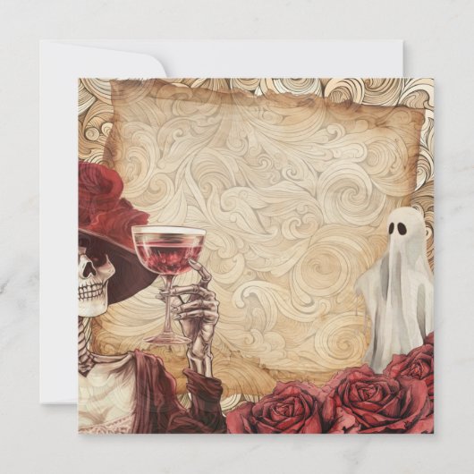 Gotisch Skelet en Ghost Victoriaans Halloween Kaart (Achterkant)