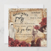 Gotisch Skelet en Ghost Victoriaans Halloween Kaart (Voorkant)