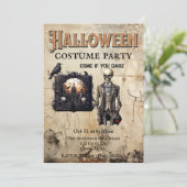 Gotisch Skelet en Potion Halloween Kostuum Party Kaart (Staand voorkant)