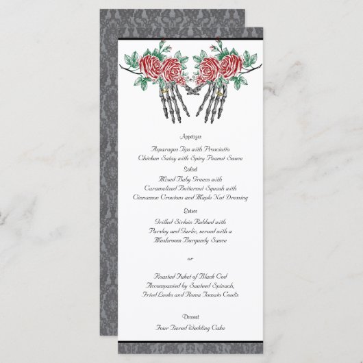 Gotisch Skelet Handen en Rozen Bruiloft Menu (Voorkant / Achterkant)