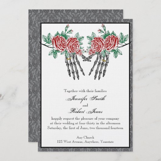 Gotisch Skelet Handen en Rozen Bruiloft Uitnodigin Kaart (Voorkant / Achterkant)