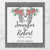 Gotisch skelet Handen en Rozen Bruiloft Wijn Label Etiket (Enkel label)