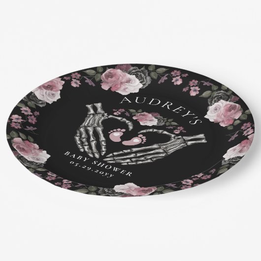 Gotisch Skelet Handen Hart Baby Meisje Douche Papieren Bordje (Gekanteld)