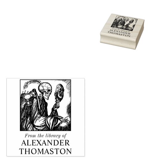 Gotisch Skelet Holding Masker Bibliotheek Boek Naa Rubberstempel (Gestempeld)