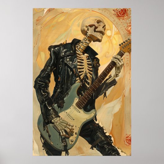 Gotisch skelet in zwart leren jas Poster (Voorkant)