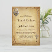 Gotisch Skelet Key bruiloft Kaart (Staand voorkant)