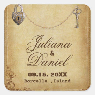  Gotisch Skelet Key bruiloft Vierkante Sticker