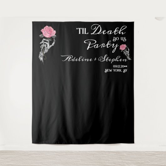 Gotisch Skelet Liefde Tot Dood Bruiloft Achtergron Wandkleed (Voorkant)