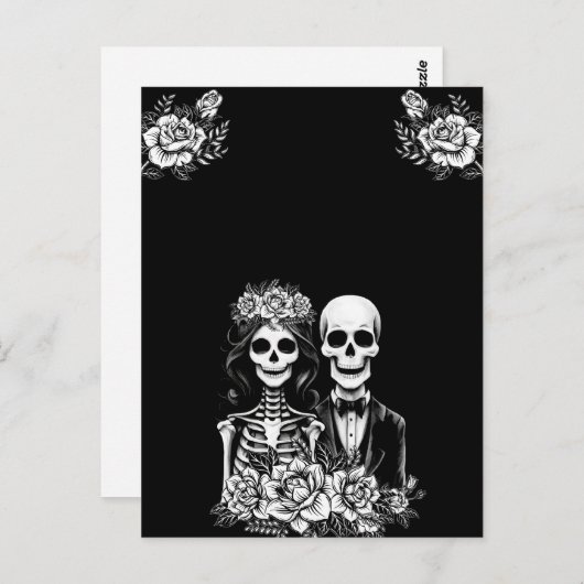 Gotisch skelet paar bloemenbruiloft Briefkaart (Voorkant / Achterkant)