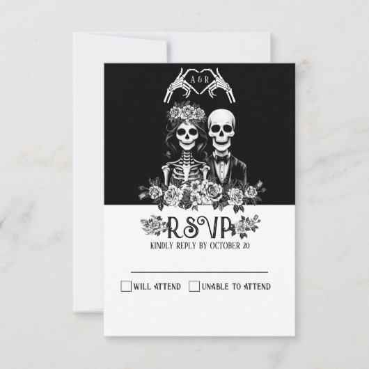 Gotisch skelet paar bloemenbruiloftReactie Kaart (Voorkant)