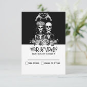 Gotisch skelet paar bloemenbruiloftReactie Kaart (Staand voorkant)