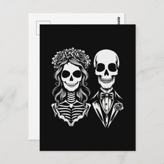 Gotisch skelet paar bruiloft briefkaart (Voorkant / Achterkant)