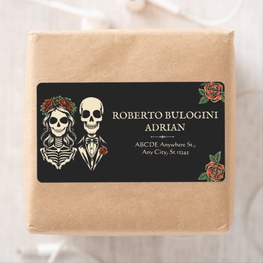 Gotisch skelet paar bruiloft etiket (Insitu)