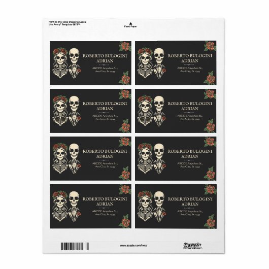 Gotisch skelet paar bruiloft etiket (Full Sheet)
