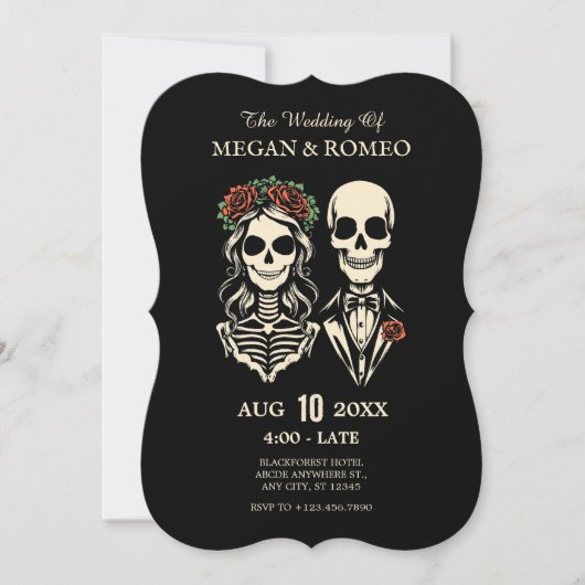 Gotisch skelet paar bruiloft kaart (Voorkant)