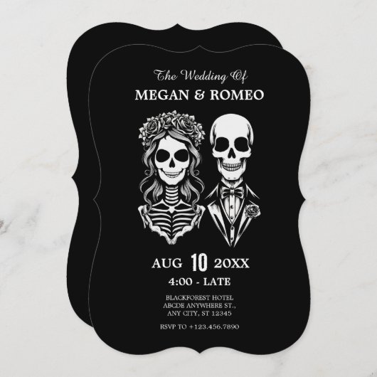 Gotisch skelet paar bruiloft kaart (Voorkant / Achterkant)