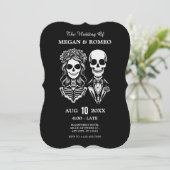 Gotisch skelet paar bruiloft kaart (Staand voorkant)