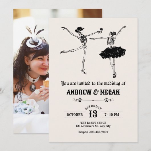 Gotisch skelet paar bruiloft kaart (Voorkant / Achterkant)