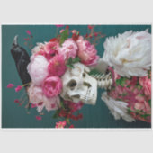 Gotisch Skelet Roze Bloemen Raven Donkere Decoupag Tissuepapier (Voorkant)