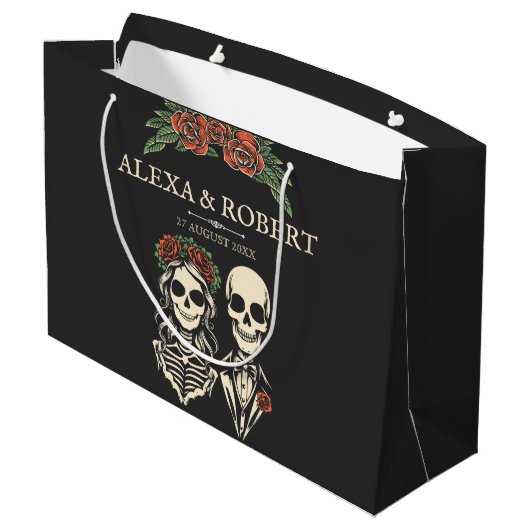 Gotisch skelet rozen koppel bruiloft groot cadeauzakje (Achterkant Gekanteld)