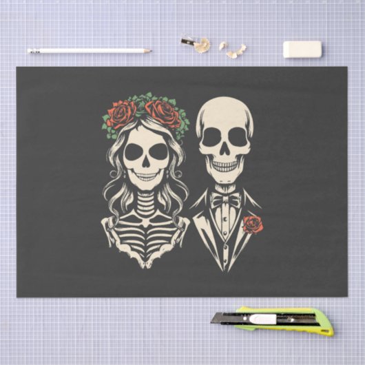 Gotisch skelet rozen koppel bruiloft tissuepapier (Craft)