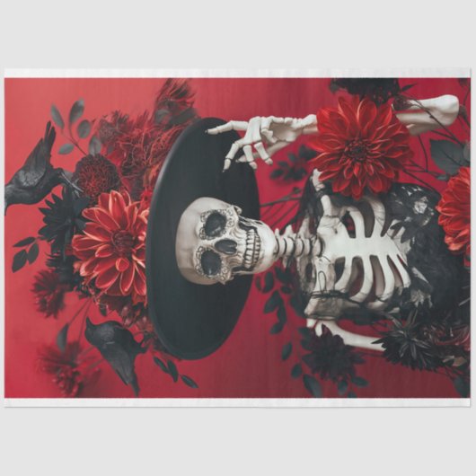 Gotisch skelet schedel decoupage tissuepapier (Voorkant)