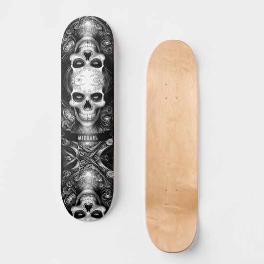 Gotisch Skelet Schedel Zwart & Wit Persoonlijk Skateboard (Voorkant)
