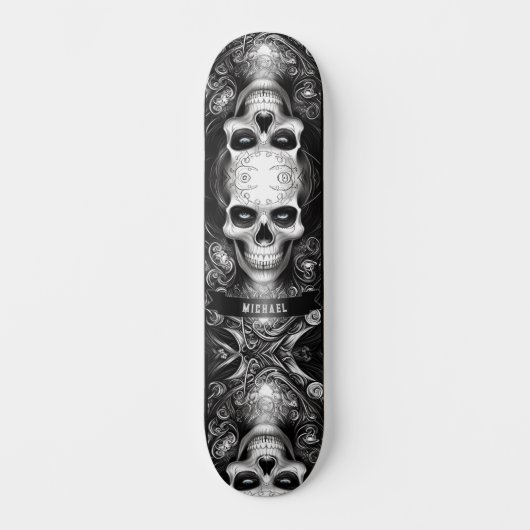 Gotisch Skelet Schedel Zwart & Wit Persoonlijk Skateboard (Voorkant)