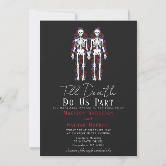 Gotisch skelet tot de dood bruiloft uitnodiging (Voorkant)